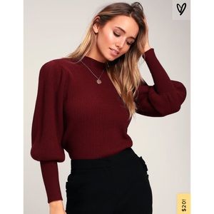Lulus Eugenia Burgundy Balloon Sleeve Sweater